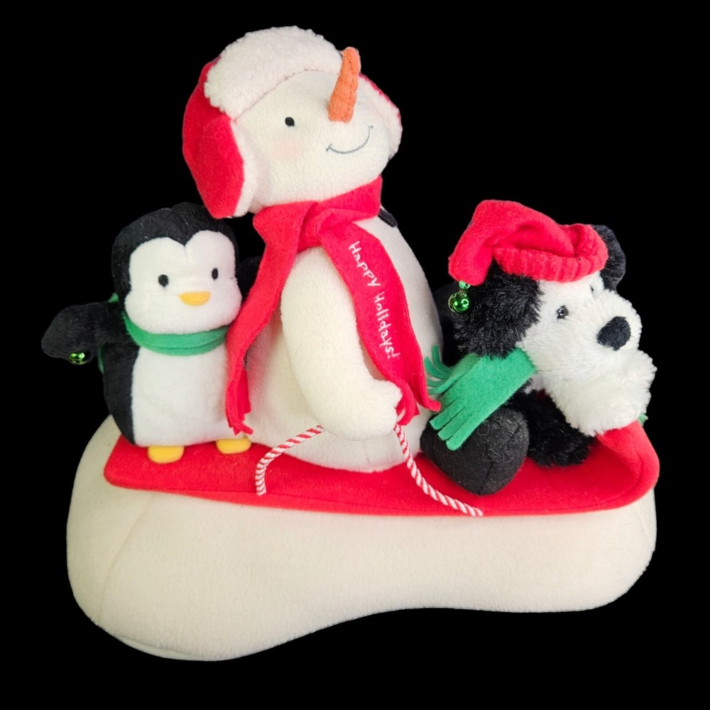 Hallmark Jingle Pals Snowman Sleigh Ride Musical Animated Sled Penguin Dog Video